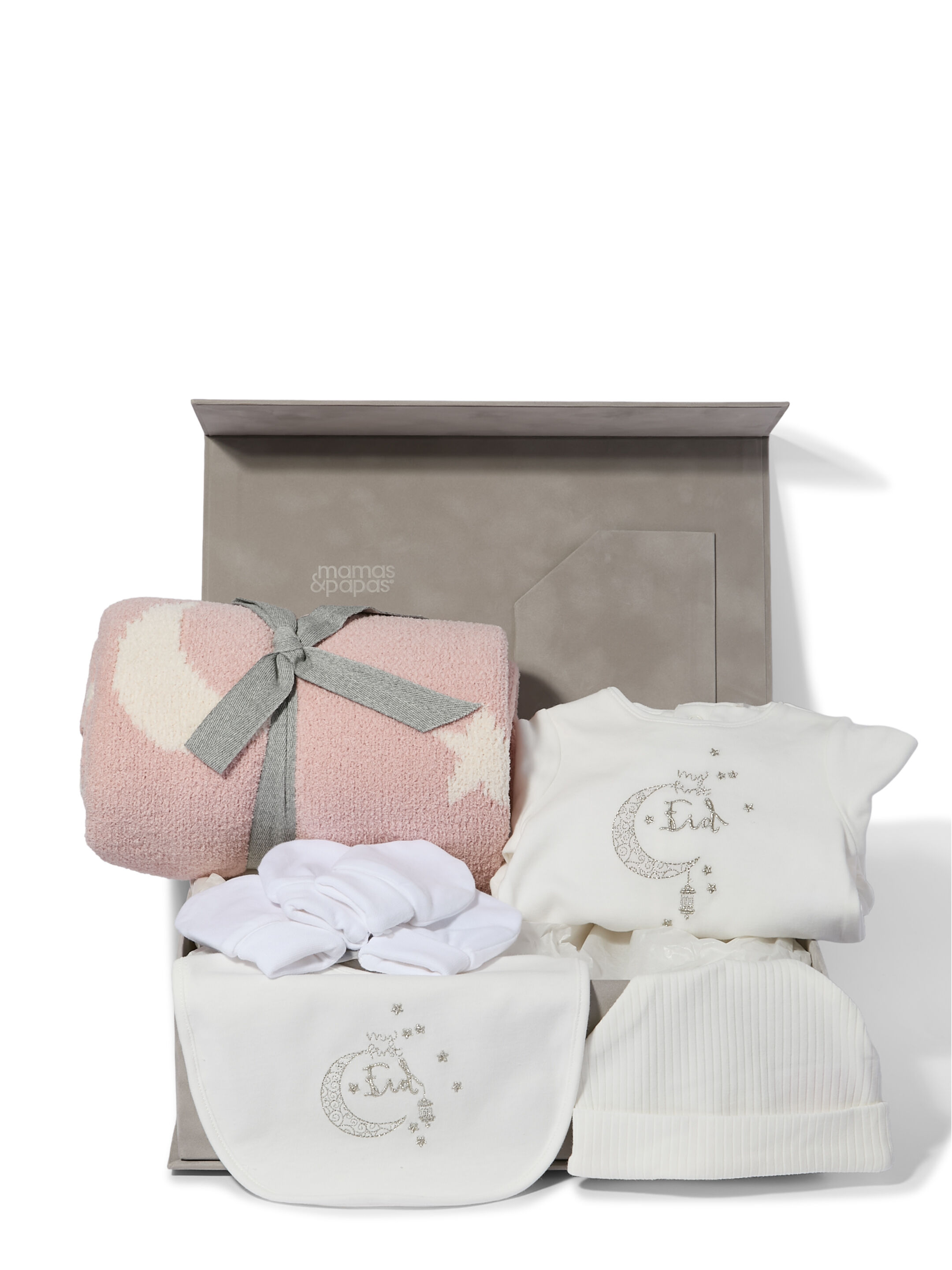 My First Eid Box - 6 Piece Gift Set with Chenille Blanket Pink Moon/Star image number 1